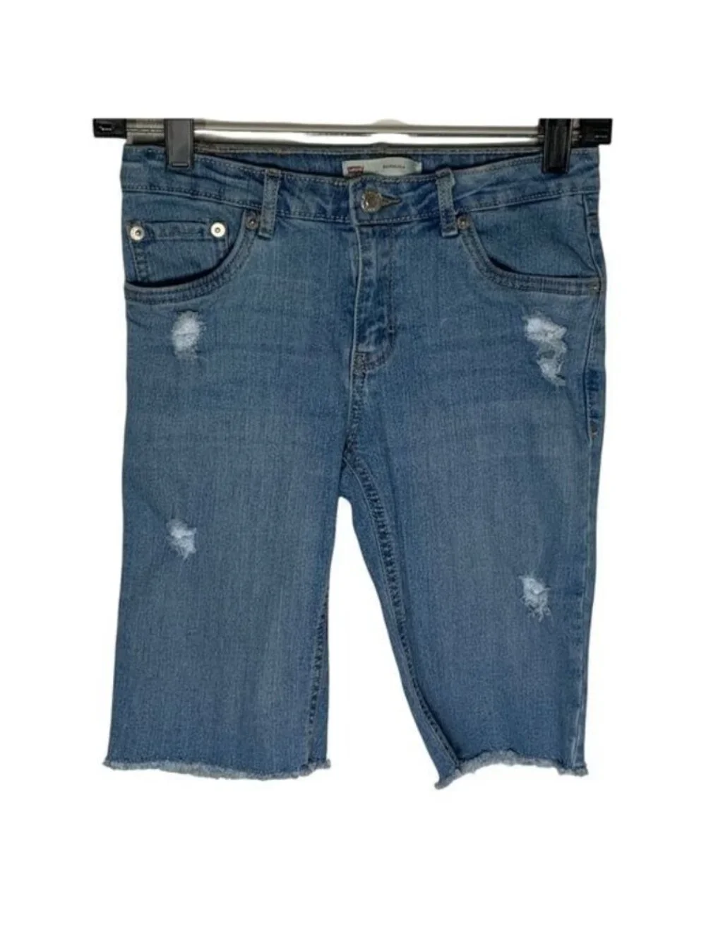 Levi's Girls Bermuda Denim Shorts Size 12 Blue Distressed Raw Hem